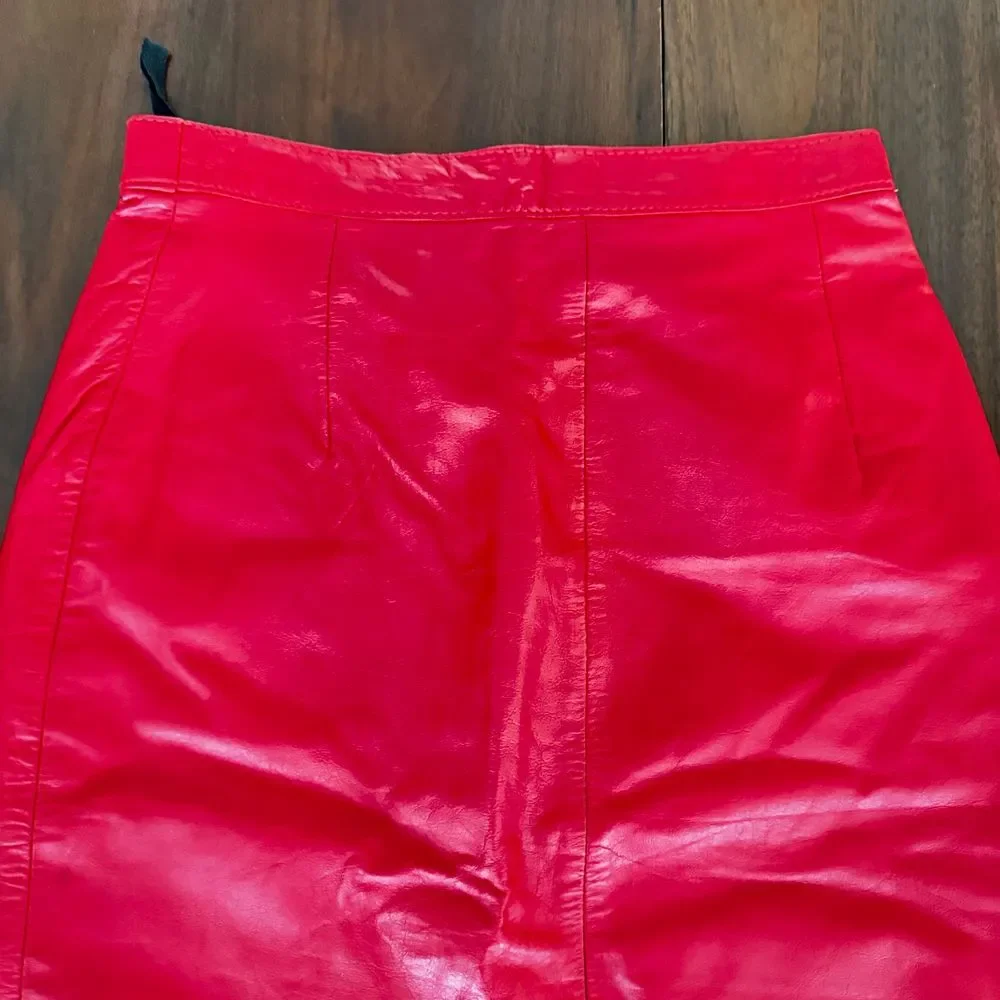 Vintage Red Leather Pencil‎ Skirt Size 7/8 High Waist Moto Y2K Mob Wife 80's - Picture 3 of 13